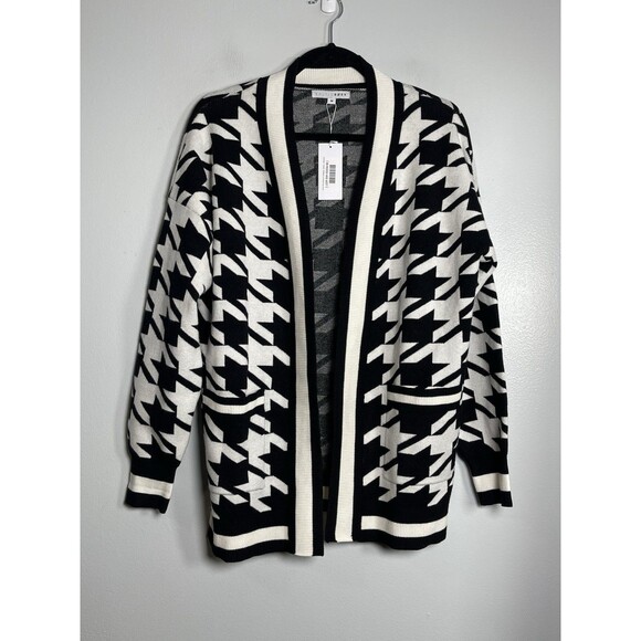 BALTIC BORN Leroy Houndstooth Knit Cardigan Medium Black White NEW Sweater Fall - Picture 2 of 9